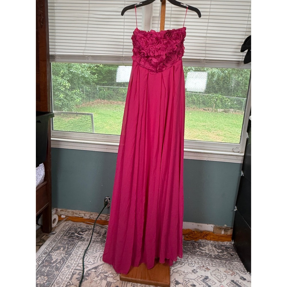 Faeriesty Hot Pink 3D Floral Rosette Strapless Maxi Dress XS Formal Gown 00378